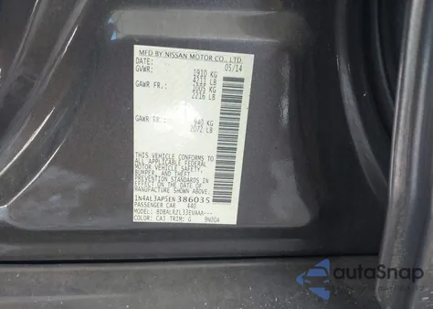 2014 Nissan Altima 2.5 S из США, поврежденный, VIN 1N4AL3AP5EN386035